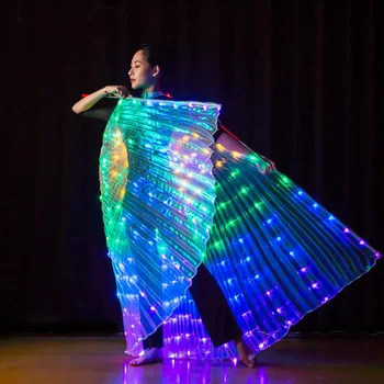 Подпори за Танц на Корема LED Светещи Крила Isis Многоцветен Етап Изпълнение на Крилата на Пеперуда Led Светлинен Пъстра Пелерина за Жени