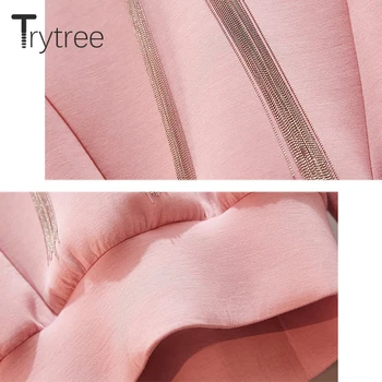 Trytree 2020, Есенно-зимен комплект от две части, Всекидневни Монофонични Топ с качулка + Пола с Дължина до коляното, Модерен Оборудвана в Комплект с разрезным подолом, Комплект от 2 теми