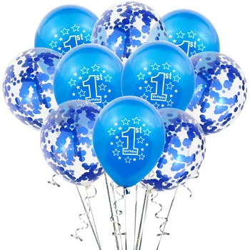10 бр., набор от балони за 1-ия ден на раждането на детето, синьо, розово, едно конфети, комбиниран набор от балони, украса за партита, Детски Душ
